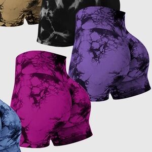 Tie-Dye fitted rutched viral bike Shorts Duo - Pink & Lavender Black Accent XL